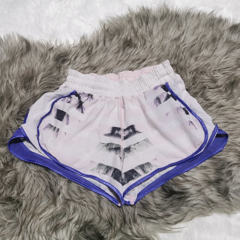 Lululemon Athletica White and Blue Athletic Shorts Retro Design